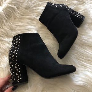 Grommet studded faux suede booties